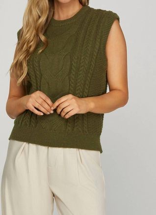 She + Sky Sleeveless Cable Knit Sweater Vest In Olive