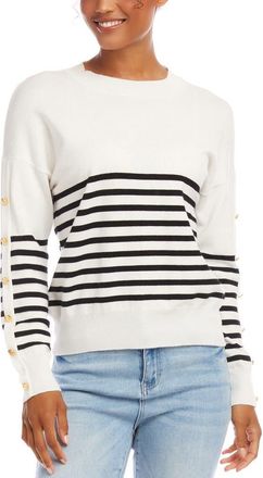 Karen Kane Stripe Button Detail Sweater in Nautical Stripe at Nordstrom, Size X-Small
