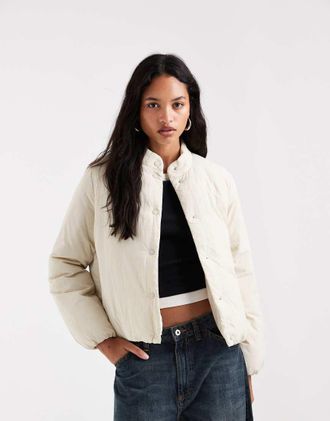 Vero Moda giacca imbottita con collo a imbuto color oatmeal-Neutro