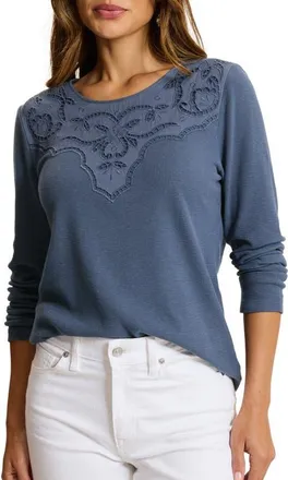 Tommy Bahama Schiffli Embroidered Waffle Stitch Top in Dk Bluestone at Nordstrom, Size X-Small