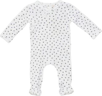 Fragile Boy Pointelle Flower Print Wrap Romper in White/denim at Nordstrom, Size 3M