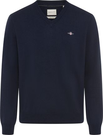 GANT V-Ausschnitt-Pullover GANT COTTON/WOOL, Herren, Gr. XXL, blau (evening blau), Strick, Obermaterial: 70% Baumwolle, 30% Wolle, normal normal, V-Ausschn
