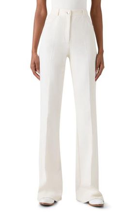 Akris Farid High Waist Cotton & Silk Blend Pants in Ecru at Nordstrom, Size 10