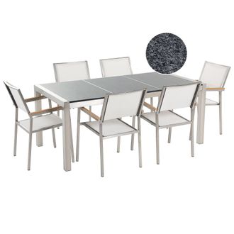 Beliani Conjunto De Comedor De Jard&iacute;n Blanco Con Mesa 180 X 90 Cm De Granito Gris 6 Sillas Grosseto