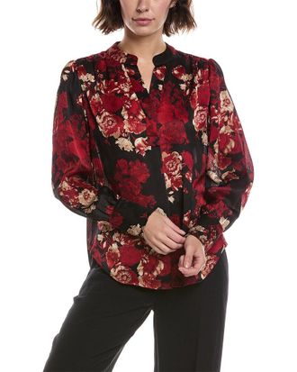Anne Klein V-Neck Pleat Front Blouse