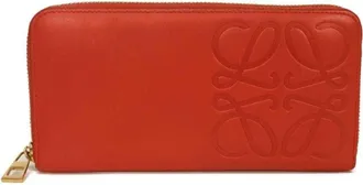 Loewe Red Color Leather Long Wallet (Bi-Fold) (Pre-Owned)