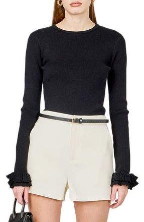 endless rose Ruffle Cuff Knit Top in Black at Nordstrom, Size X-Small