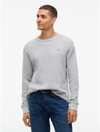 Tommy Hilfiger Mens Long-Sleeve Waffle-Knit T-Shirt - Grey - XXL