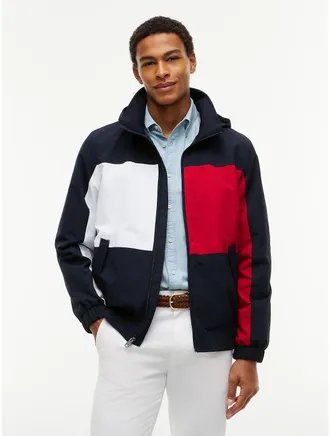 Tommy Hilfiger Mens Water-Repellent Flag Logo Regatta Jacket - Navy - XXXL