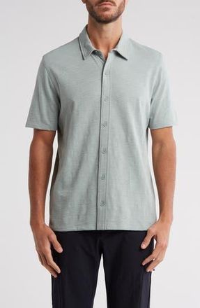 Vince Slub Knit Short Sleeve Cotton Button-Up Shirt in Poolside at Nordstrom Rack, Size Small