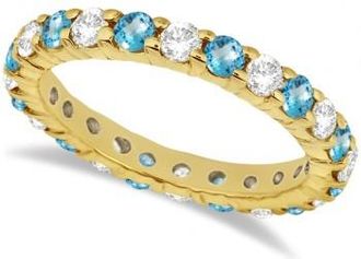 Allurez Eternity Diamond & Blue Topaz Ring Band 14k Yellow Gold (2.40ct)