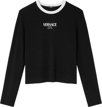Versace T-shirt met logodetail en lange mouwen - Zwart