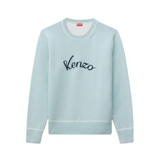 Kenzo Hoodies & sweatvesten, Heren, Blauw, L, Geborduurd Logo Ronde Hals Trui