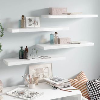 vidaXL Vidaxl - Estante Flotante De Pared 4 Uds Mdf Blanco Brillo 80x23,5x3,8cm