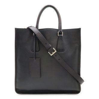 Prada Navy Leather Shoulder Bag Tote Bag (Pre-Owned)