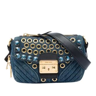 Miu Miu Pre-owned Biker Crossbody - Dames - Pre-owned - Blauw - Maat: ONE Size Leer