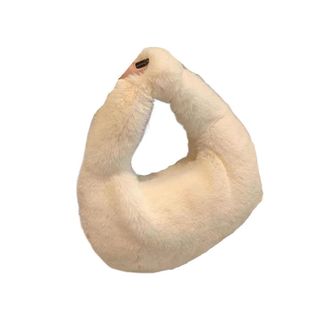 Generic SCompatible For olid Color Plush Dumpling Bag Simple Style Niche Design Faux Fur Handbag Tote Small Womens Underarm Hobo(Beige)