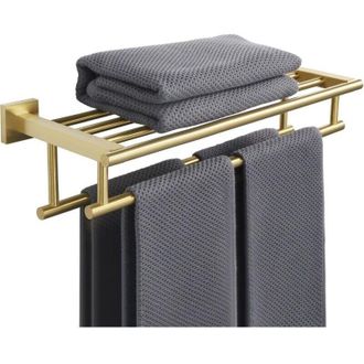 OEM Toallero De 40 Cm Con Dos Soportes De Pared, Gz8040 - G Sus 304, Acabado En Acero Inoxidable Cepillado Color Oro