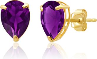 MAX + STONE 14k Yellow or White Gold Teardrop 8mm Gemstone Pear Shape Stud Earrings