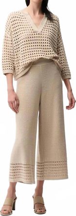 Joseph Ribkoff Sequined Open Knit Pull-On Culotte Pants In Parchment