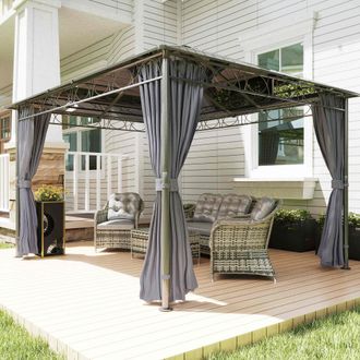 OUTSUNNY Hardtop Gazebo for Garden Party w/ Polycarbonate Curtains in Mid Grey