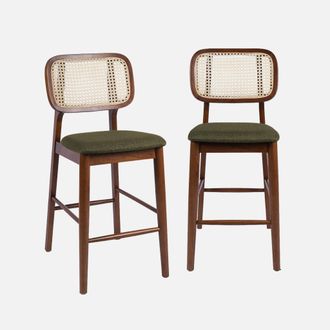 Sweeek Taburete De Bar De Madera De Hevea Con Rejilla Y Tela, Set De 2