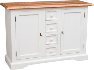 Biscottini International Alacena De Estilo Country De Madera Maciza Armaz&oacute;n Blanco Envejecido Plan Acabado Con Efecto Ntaural 135x45x92 Cm