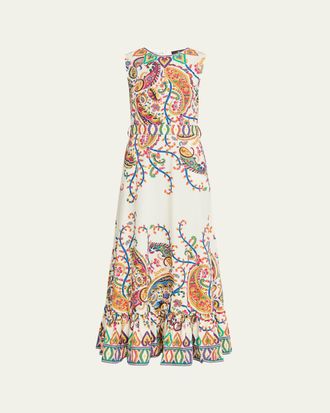 Etro Paisley-Print Sleeveless Belted Maxi A-Line Dress