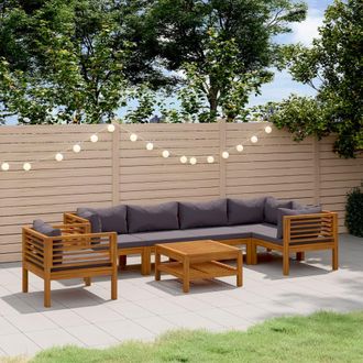 vidaXL Muebles De Jard&iacute;n 7 Pzas Cojines Madera Maciza De Acacia Vidaxl