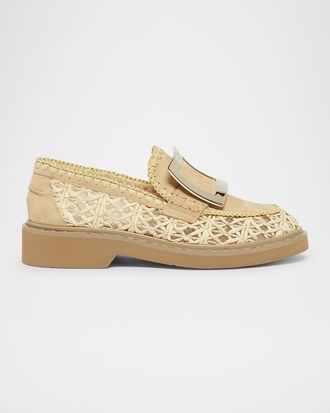 Roger Vivier Viv Rangers Braided Raffia Loafers