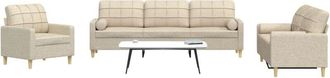 vidaXL Juego De Sof&aacute;s Con Cojines 3 Piezas Tela Crema Vidaxl