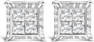 House of Brilliance 14K White Gold 2.0 Cttw Lab Grown Diamond Wavy Quad Stud Earrings at Nordstrom