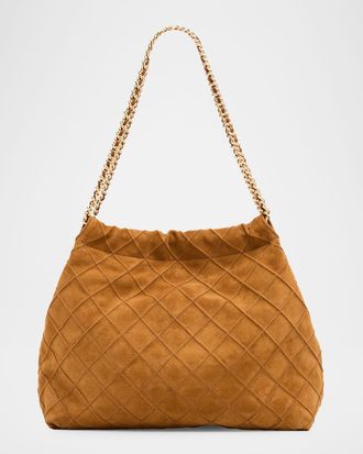 Tory Burch Fleming Quilted Suede Chain Hobo Bag