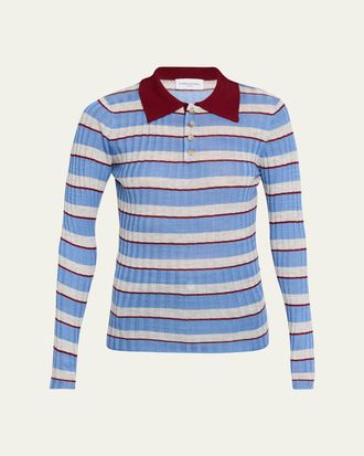 Brandon Maxwell Joni Knit Polo Long-Sleeve Shirt