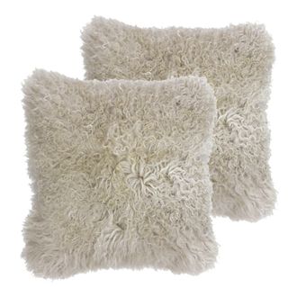 Riva Paoletti Mongolian Cushions (Twin Pack) - Beige Wool - Size 40 cm x 40 cm