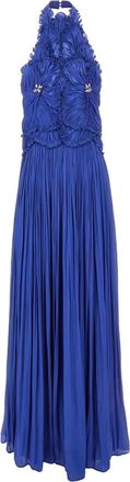 Costarellos pleated halter-neck maxi dress - women - Polyamide/Polyester - 40 - Blue