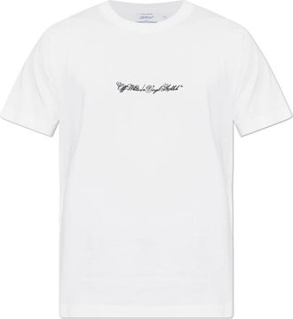 Off-white T-shirt met Geborduurd Logo - Heren - T-shirts - Wit - 2XL - Katoen - Tops