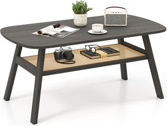 Costway 2-Tier Coffee Table Rectangular Center Table w/Storage Shelf-Black