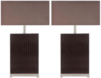 Safavieh Juego de 2 lamparas de mesa de piel/poliresina beige