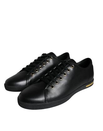 Dolce & Gabbana Womens Black Gold Leather Classic Sneakers Shoes Calf