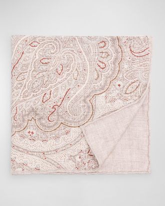 Brunello Cucinelli Mens Silk Paisley-Print Pocket Square