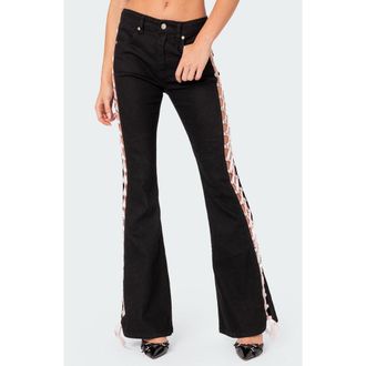 Edikted Lace-Up Flare Jeans in Black at Nordstrom, Size Small