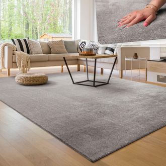 Paco Home Paco Home - Alfombra Moderna Para Sal&oacute;n A Pelo Corto Lavable Suave Uni Efecto Piel Antideslizante 160x220 Cm, Gris