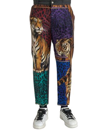 Dolce & Gabbana Mens Tiger Print Trousers Model Pan75285 - Brown Silk - Size EU 50 (Mens)