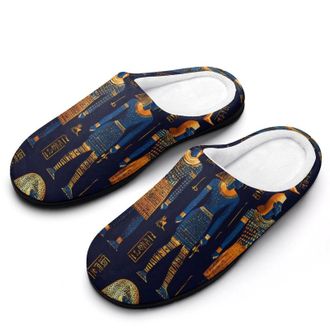 Generic Ancient Egypt Egyptian Symbols Slippers Men Winter Warm Cotton Anti-Slip Indoor Slip-Ons House Shoes