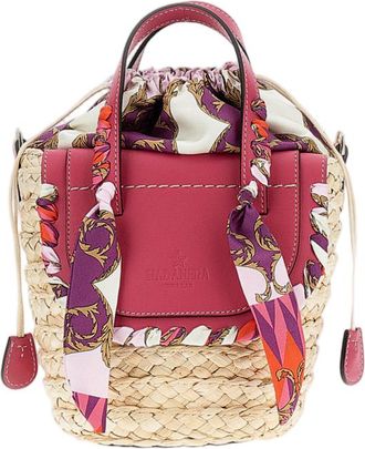 Cuba Lab Woven Raffia Tote Handbag with Leather Inserts