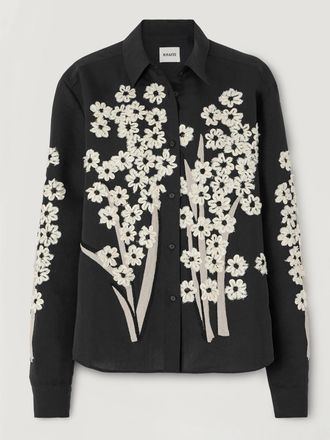 Khaite Blusa In Misto Seta E Cotone Con Applicazioni Argo - Nero