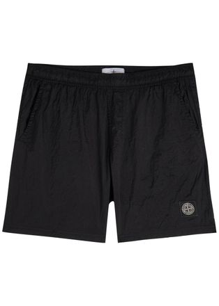 Stone Island Logo Crinkled Nylon Swim Shorts - Black - XL