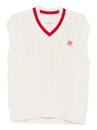 Thames MMXX logo appliqu&eacute; knitted vest - men - Cotton - S - WHITE WITH PRINT