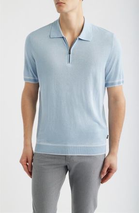 BOSS Norbertino Cotton Short Sleeve Tipped Sweater in Light/Pastel Blue at Nordstrom, Size Xx-Large